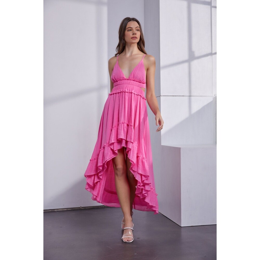 Mustard Seed Asymmetric Ruffle Midi Dress